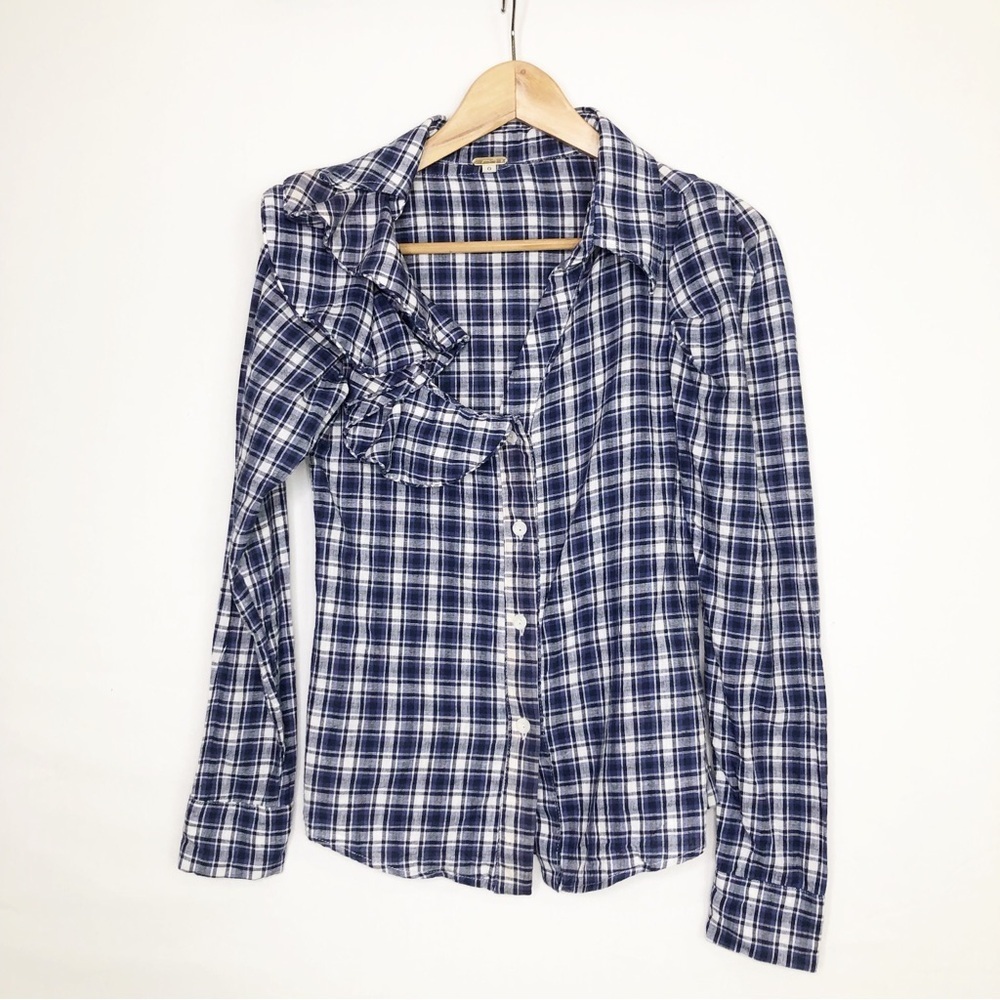 Johanna Ortiz Navy and White Plaid Button-Down Shirt - Picture 10 of 12